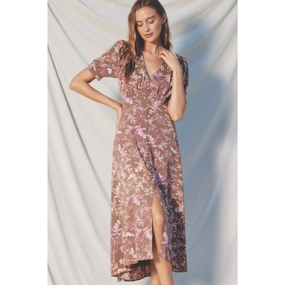 Dress Forum Mauve & Taupe Size Small Slow Dancing Button Detail Midi Dress